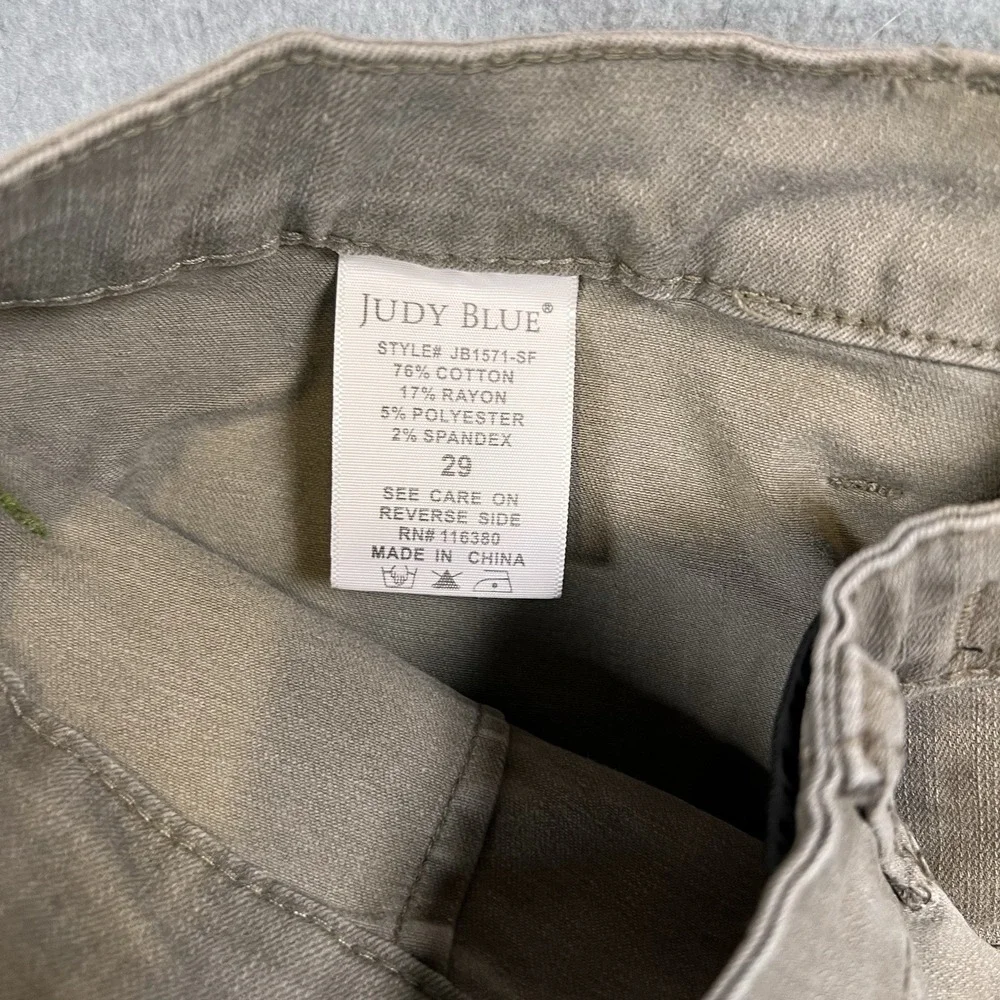 Judy Blue Women's Size 29 Cut Off Denim Shorts Frayed Hem Green‎ Olive Pockets